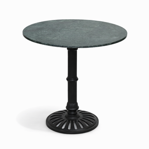 Mesa de restaurante tipo bistro con tablero redondo de mármol verde industrial y base de pedestal de hierro fundido para restaurante, cafetería, hotel, mesa para exteriores. - Product Image 1