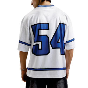 Camiseta de Fútbol Americano Personalizada Blanca y Azul de Malla, Estilo Urbano para Hombre, Uniforme de Equipo Transpirable con Número Personalizado 54, Proveedor - Product Image 5