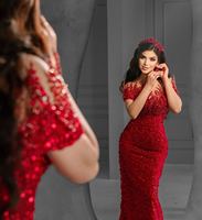 Robe de soirée sirène rouge de luxe tendance, longueur ras du sol, pour bal de promo et galas, design épaules dénudées, taille naturelle, soutien-gorge intégré, respirante