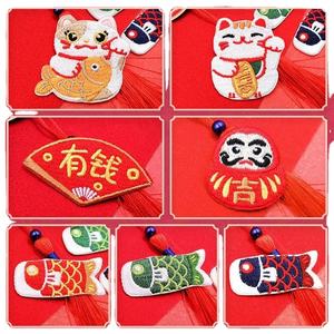 Badges de broderie culturelle japonaise Koinobori mignon dessin animé strass chat porte-bonheur patchs broche poupée Dharma ventilateur pliant - Product Image 6