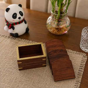 Juego de Cuatro Posavasos Cuadrados de Madera con Incrustaciones Metálicas, con Soporte, Posavasos de Lujo para Bebidas, Decoración de Mesa, Artesanía Hecha a Mano, Adorno para el Hogar - Product Image 2
