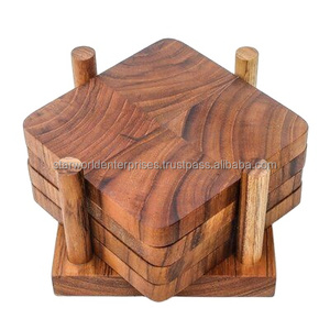 ถาดรองแก้วไม้อะคาเซีย ถ้วยเครื่องดื่มไม้อะคาเซีย ที่รองแก้วไม้สําหรับชากาแฟเบียร์ โลโก้ที่กําหนดเอง - Product Image 1