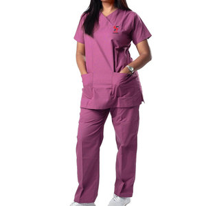 Ensemble de blouses médicales Solid Trader pour les professionnels de la santé, pantalon à taille élastique, haut à col en V, uniforme d'hôpital - Product Image 1