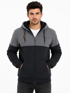 Sweat-shirt d'hiver pour homme Livster, grande taille, décontracté, à blocs de couleur, entièrement zippé, en molleton de coton doublé Sherpa, avec capuche à cordon de serrage, manches longues - Product Image 1