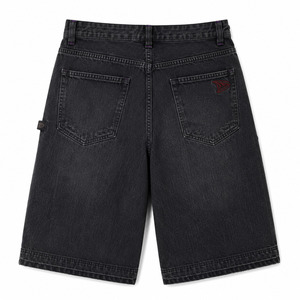 Gothic Cross Denim Jorts Light Wash Black Baggy Y2K Streetwear Summer Woven Mid Waist <b>Red</b> Embroidery Low MOQ Wholesale - Product Image 3