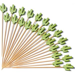 Stuzzicadenti Artigianali in Bambù a Forma di Cactus Verde, 100 Pezzi, 4.7 Pollici - Product Image 1
