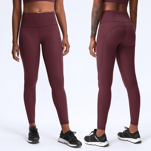 Nouveau pantalon de yoga taille haute uni, longueur intégrale, sans couture, en Spandex et Nylon, taille élastique, marron - Product Image 1