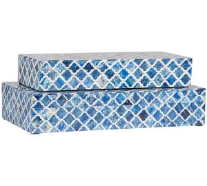 Handcrafted Bone Inlay Decorative <b>Storage</b> Box Set with Blue and White Moroccan Lattice Pattern Rectangular Jewelry Organizer Box - Product Image 5