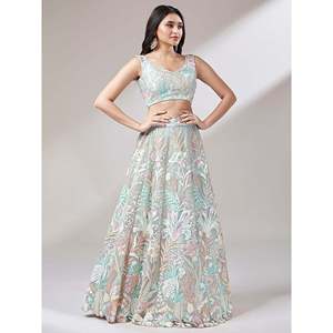 Astonishing Pista <b>Green</b> Sequins <b>Net</b> Wedding Wear Lehenga Choli - Product Image 6