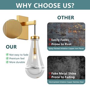 Applique da Parete Moderna in Ottone con Paralume in Vetro a Goccia, LED Dimmerabile E12 per Bagno e Soggiorno, Confezione da 1 - Product Image 4