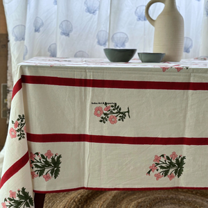 Handblock Printed Floral Cotton Indian <b>Tablecloth</b> Handmade Modern Dining Tablecover Linen Decor - Product Image 3