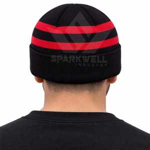 Bonnet noir unisexe avec rayures rouges, tricoté à la machine, chapeau d'hiver chaud, style décontracté, taille adulte 56-58CM - Product Image 2