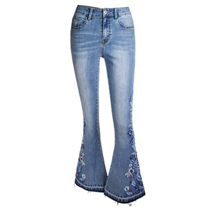 Jeans en denim évasé avec broderie personnalisée, ultra-doux, respirant, écologique, tissu de qualité supérieure pour femmes, séchage rapide, coton, taille haute - Product Image 4