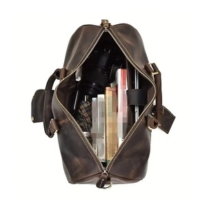Bolsa de Viaje de Fin de Semana de Cuero Genuino Vintage, Cierre de Cremallera, Gran Capacidad 36-55L, Impermeable, Asa Suave, Unisex - Product Image 4