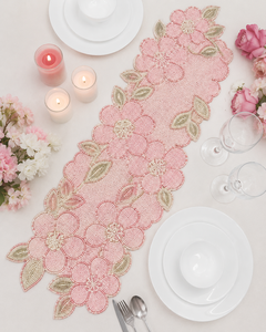 Camino de Mesa Clásico de Lujo Hecho a Mano, Ecológico, Duradero y Ligero, con Diseño Floral en Azul y Beige, Forma Personalizada, Manteles Individuales y Almohadillas - Product Image 3