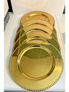 Assiettes de présentation en métal doré avec finition texturée pour une table de dîner élégante, un banquet de mariage, une réception ou une fête - Product Image 1