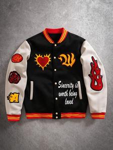 Heavyweight varsity <b>jacket</b> <b>mens</b> chenille embroidery applique patchwork <b>fleece</b> wool blend <b>thick</b> warm durable streetwear - Product Image 5