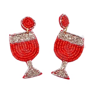 Pendientes con cuentas de diseñador de copa de vino para mujer Patriótico Memorial Day Naranja Blanco Azul Color Material de tela - Product Image 1