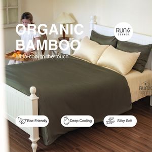 Olive Green 100% Organic Bamboo 3PCS Pillowcase Fiited Sheet Plain Dyed Soft Silky High-Quality All-Season - Product Image 1