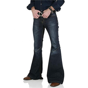 Jeans al por mayor personalizados para hombre, estilo urbano, hip hop, con dobladillo sin rematar, holgados, descoloridos por el sol, de corte recto, azul oscuro, de pierna ancha - Product Image 5