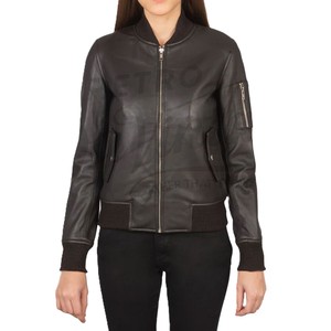 Women Black Genuine Leather <b>Bomber</b> <b>Jacket</b> Slim Fit MA1 Flight Style Premium Sheepskin Casual Winter Outerwear Fashionable Coat - Product Image 1