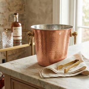 Cubo enfriador de vino vintage hecho a mano de cobre puro con superficie martillada y asas de anillo para servicio de bebidas de lujo - Product Image 3