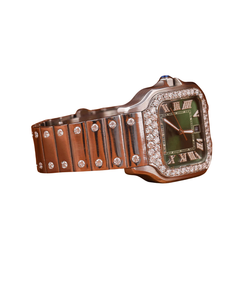 Nouvelle montre en or blanc de forme ronde avec cadran vert, sertie de moissanite, pour usage professionnel, montres à quartz avec diamants, provenant d'un fournisseur indien. - Product Image 3