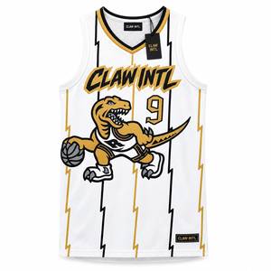 CLAW INTL Basketball Jersey Heat-Transfer Printing Unisex Tank <b>Top</b> White <b>Gold</b> Dinosaur Cartoon Design Breathable <b>Mesh</b> Teenagers - Product Image 1