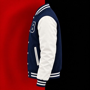 Veste varsity coupe-vent pour homme, col montant, en laine/polyester, fermeture boutonnée recouverte, vêtement d'extérieur décontracté pour l'hiver - Product Image 3