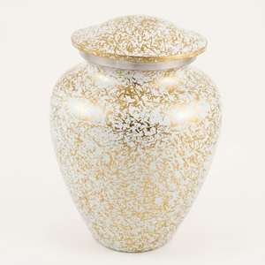 Suministros Funerarios al por Mayor: Urna Funeraria de Latón Sólido de Tamaño Completo, Elegante, Gris Esmaltado, con Patrón Floral Dorado Grabado a Mano - Product Image 5