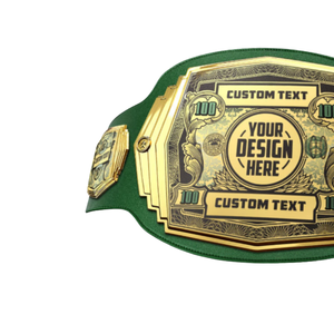 Ceinture de championnat vert avec sangle, plaque dorée et motif dollar pour récompenses personnalisées - Product Image 3