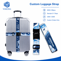 Sangle de bagage en polyester/nylon personnalisée avec impression de carte de voyage, élastique, anti-rupture, pour valise, vente en gros, MOQ 100 pièces en vrac