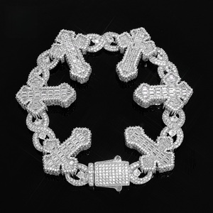 Mens Moissanite 925 <b>Silver</b> <b>Cross</b> Link <b>Bracelet</b> 26 mm Iced Out Luxury Statement Chain Hip Hop Fashion Gift For Men Style Wear - Product Image 1
