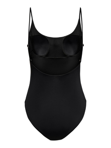 Maillot de bain une pièce noir pour femmes, col carré, coupe haute, en Spandex et Nylon extensible, coupe régulière, couleur unie - Product Image 6
