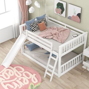 Cama litera blanca doble sobre doble con tobogán y escalera convertibles, camas infantiles, SKU antiguo GX000708AAK - Product Image 3
