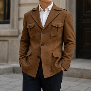 Mens Double Breasted Hunter Blazer <b>Crafted</b> Premium <b>Wool</b> Featuring Classic Four Pocket Design Tailored Fit Waterproof - Product Image 1