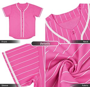 Custom Unisex Pink Striped Short Sleeve <b>Baseball</b> Jersey Breathable Polyester Regular Fit All Seasons Apparel - Product Image 6