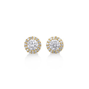 Boucles d'oreilles clous solitaires rondes en or jaune, bijoux classiques pour femmes, plaqué argent, au meilleur prix - Product Image 1