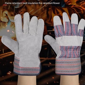Gants de travail industriels robustes en cuir de vachette pleine fleur avec dos en tissu de coton rayé, manchette de sécurité et doublure intérieure en polaire - Product Image 6