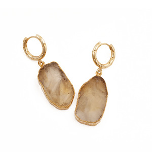 Natural Citrine Rough Hoop Earring Gold Plated - <b>Raw</b> <b>Crystal</b> Boho Dangle Earrings Handmade Jewelry - Product Image 5