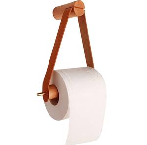 Porte-papier toilette en bois avec support en cuir, artisanat classique, produit de salle de bain - Product Image 1