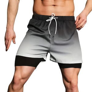 Men's Gradient Color Quick Dry Anti-UV Swim Shorts Drawstring Pockets Sporty Board Shorts <b>Mid</b> Waist Short Length Polyester - Product Image 1