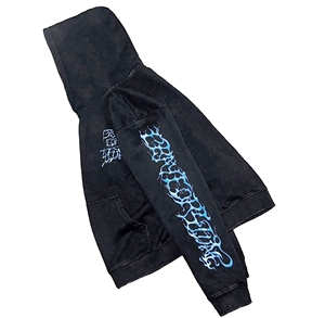 HO Sweat à capuche pour homme à manches longues, entièrement zippé, avec logo personnalisé, en coton 3D délavé à l'acide, respirant et à séchage rapide, avec capuche à visière ronde - Product Image 5