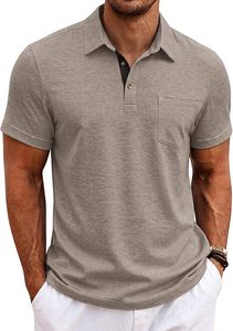 เสื้อกอล์ฟผ้าสแปนเด็กซ์/โพลีเอสเตอร์สำหรับผู้ชาย ผลิตตามสั่ง (OEM) ป้องกันรอยยับ มีกระเป๋าเสื้อ แขนสั้น สไตล์ลำลอง/ธุรกิจ - Product Image 5