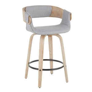Ensemble de 2 tabourets de comptoir Elisa Farmhouse en bois blanc délavé et tissu gris, élégants tabourets de bar - Product Image 2