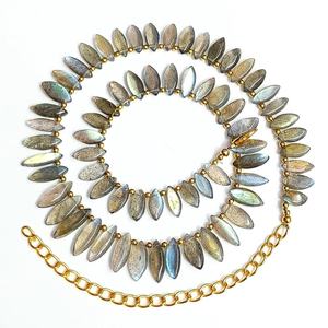 Natural Labradorite Marquise Beaded <b>Choker</b> Necklace 8.75x4MM Polished Gemstone Necklace Wholesale Bulk Labradorite Jewelry Bulk - Product Image 2