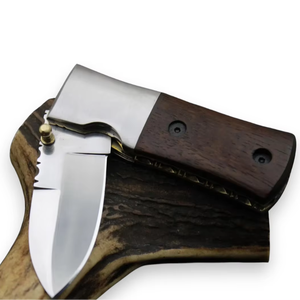 Stainless Steel Folding <b>Utility</b> <b>Knife</b> Rosewood Handle Vertical Carry Sheath <b>Pocket</b> <b>EDC</b> Hunting Camping Drop Point Support OeM - Product Image 1