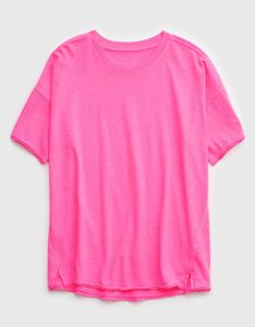 Camiseta de Cuello Redondo Rosa Extra Grande para Mujer, Manga Corta, Color Sólido, Corte Holgado, Algodón Jersey, Transpirable, Ropa Casual de Primavera/Verano - Product Image 3