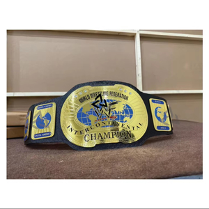 Cinturón de Campeonato de Lucha Libre Intercontinental W-W-F Ovalado Personalizado de 2 mm – Placas de Metal Chapadas en Oro y Correa de Cuero - Product Image 1