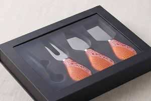 <b>Cheese</b> <b>Knife</b> <b>Set</b> Stainless Steel Blades Plastic Handles With Red Orange Patterned Design Durable Cutlery For Serving Use - Product Image 4